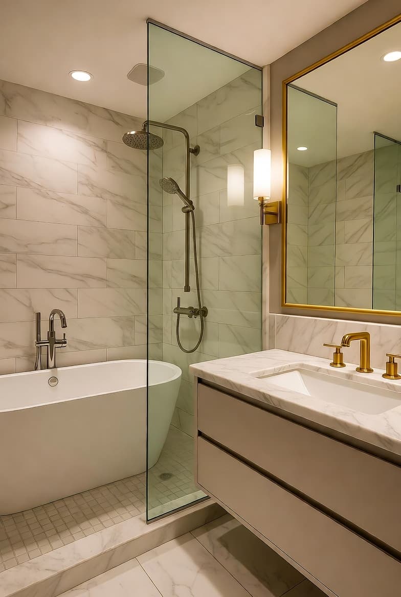 Luxe spa bathroom - marble and gold accents